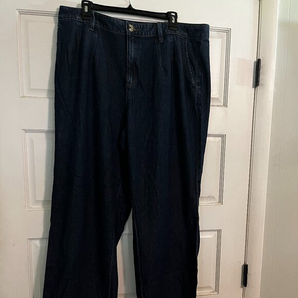 Pleated Wide-Leg Denim Trousers - Picture 1 of 6